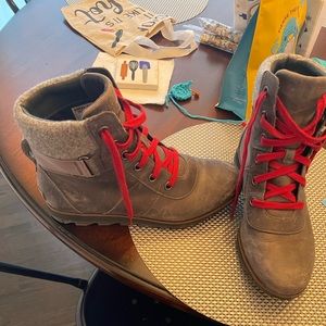 Gray Sorel combat boots